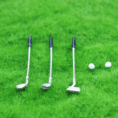 One To Twelve Scale Mini Golf Set For Dollhouse With Alloy Golf Clubs And Balls Realistic Golfing Accessories For Enthusiasts And Collectors Totally Dope Detail For Colorful Dollhouse Decor And Scenic Play on green grass