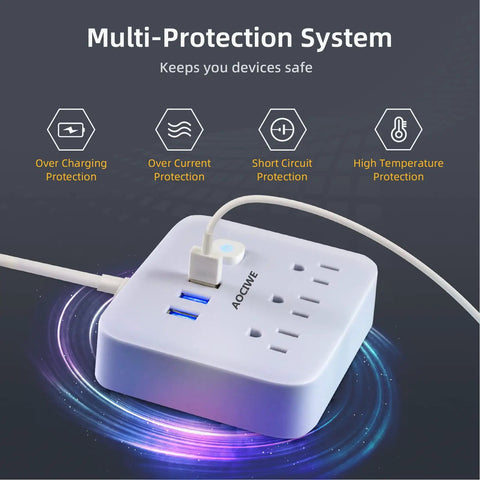 Power Strip Surge Protector With USB Charging Station, Desktop Outlet Extender With Anti Skid Pad, Fireproof Housing shown