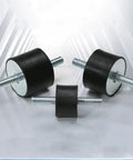 Heavy Duty Rubber Shock Absorber Mount With Metric Male To Male Rod Threads Bobbin Damper, three mounts with metal threads.