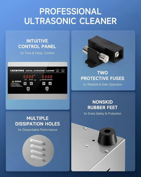 Features of 10L Digital Ultrasonic Cleaner With Heater And Timer, 240W Stainless Steel Pro Grade Sonic Cleaning Machine