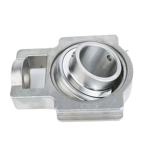 Top Shelf SUCT207 304 Stainless Steel Vertical Outer Spherical Bearing With Deep Groove Ball Design, close-up view showing smooth surface.