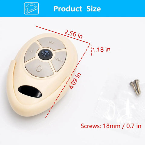 Replacement Ceiling Fan Remote For Harbor Breeze Allen Roth, 303.9MHz with size dimensions and screws included