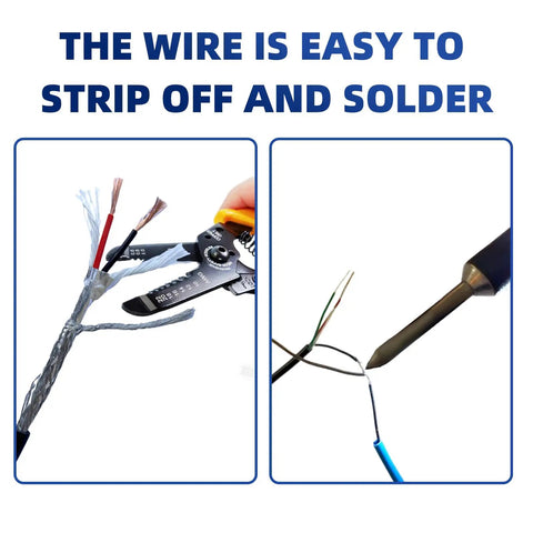 Wire stripping and soldering of 16 Gauge Two Conductor Shielded Wire Built For Automotive And Electronics, 30 Foot UL2464 Cable EMI RFI Shielded Copper Core Pro Grade Flexible For 3D Printer CNC VFD Spindle Stepper Motors Sound System And Speaker Wiring.