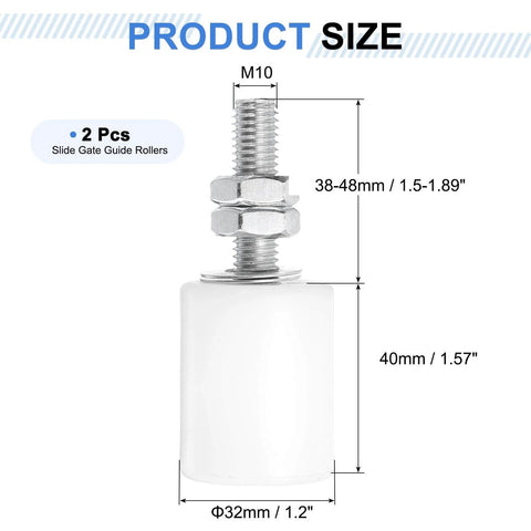 Two Pack Nylon Gate Guide Rollers for Sliding Doors - 1.26 Inch Diameter, 1.57 Inch Length, M10 Bolt, White, front view