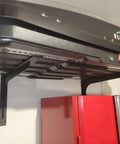 Beefy Heavy Duty 24 By 14 Inch L Shaped Shelf Brackets 300 Lb Load Capacity Metal Corner Mount Supports installed in garage