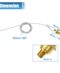 2 Pair Manual Air Tank Drain Valve Plug 1/4 NPT With 60 Inch Cable showing dimensions and brass fitting details.