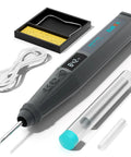 Cordless Soldering Iron Kit With 8S Rapid Heating And 3200mAh USB C Battery, shown with LCD display and accessories.