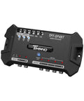 Bluetooth DSP Car Audio Processor With Four Output Channels Full Digital Signal Processing Smartphone Control Built In Voltmeter And Remote Relay For Aftermarket And Factory Radios device with visible input and output connectors.