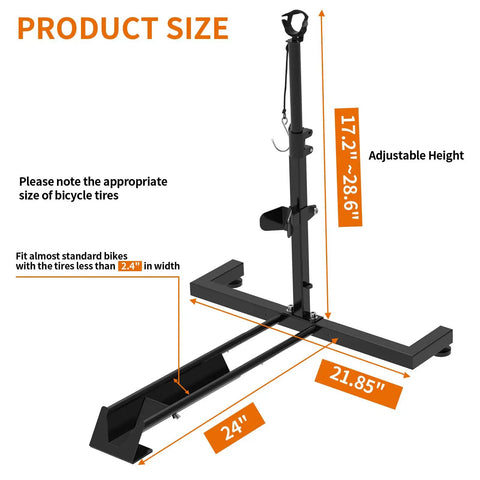 Vertical Bike Rack For Garage And Indoor Storage, Space Saver Bike Stand With Adjustable Track dimensions and height details