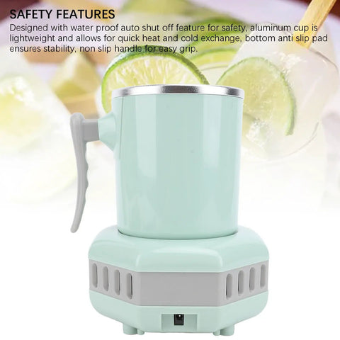 Fast Cool Down Or Heat Electric Cooling Cup 420Ml Dual Temp Desktop Beverage Chiller Warmer For Coffee Tea Energy Drinks, mint green color.