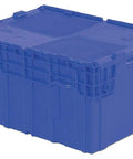 No Cap Huge Blue Storage Tote Featuring Attached Lid Quality Industrial Bin Built For Garage Grind Tool Sorting And Hauling Gear Real Smooth Operation Daily, blue plastic box with a tight lid.