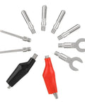 Attachments for True RMS Digital Multimeter Go-To Tool For AC DC Voltage And Current, including probes and clips in a circle layout.