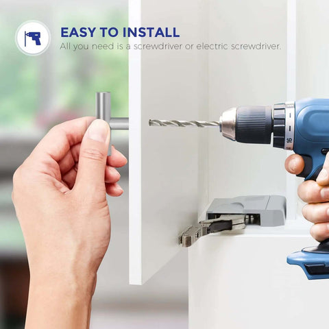 Installing 10 Pack Brushed Nickel T Bar Cabinet Knobs 2 Inch Single Hole using a screwdriver with drill.