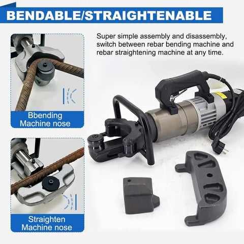 1800W Portable Electric Hydraulic Rebar Bender with bending and straightening machine noses, ideal for flexible steelwork.