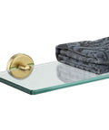 Gold Brushed Stainless Steel Glass Shelf For Bathroom 16x5 Inch with towel, wall-mounted