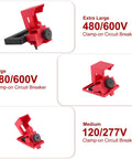 Lockout Kit For Circuit Breakers Clamp On 12 Pack For 120 To 277 Volt And 480 To 600 Volt Single And Multi Pole Breaker Lockout Device Medium Large And Extra Large For Energy Isolation And Hazardous Power Control Durable Clamp On Design For Quick Easy.