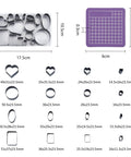DIY Leather Die Cutting Kit 16Pcs Punch Cutter Set With Hearts Rectangles Rounds For Jewelry Making, shown with PVC Cutting Mat.