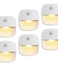 Indoor Motion Sensor Light Upgraded Battery Powered LED Night Light With PIR Sensor No Wires Stick On Hallway Lamp For Bathroom Kitchen Stairs Under Cabinet Closet Warm White 6 Pack, showing six lights with warm glow and sensor