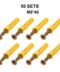 50 Pack M6x40 Self Drilling Expansion Screws Wall Anchors For Drywall Yellow Zinc Plated Carbon Steel Rust Resistant No Prep Install Heavy Duty Mounting Kit For Shelves TV Brackets, M8*40 50 sets