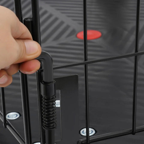 Close-up of the locking mechanism on the secure cage of Built Like A Tank Two In One Platform Cart.