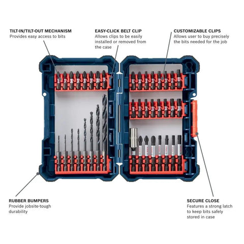 40 Piece Impact Tough Drill And Drive Set With Custom Case Black Oxide Drill Bits For Reduced Friction And Heat Long Lasting Driver Bits With Extended Torsion Zone For High Torque Applications