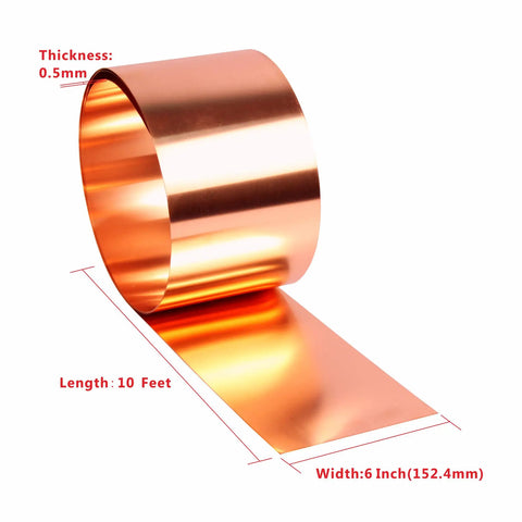 99.95 Percent Pure Copper Flashing Roll 24 Gauge 0.5mm Thick 6 Inch Wide By 10 Feet Long Includes Cut Proof Gloves And Copper Nails Pro Grade For Pros And DIYers Roofing Siding Projects