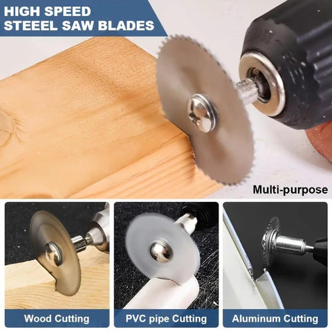 8 Piece High Speed Steel Mini Saw Blade Set For Drills And Rotary Tools cutting wood, PVC, and aluminum