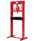 20 Ton Hydraulic Shop Press With H Frame Adjustable Four Position Work Table Floor Garage Press Includes Two Press Plates Heavy Duty Stable Jack Fixing Red front view