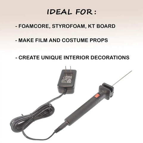 Electric Foam Cutter Kit For Styrofoam Projects With Fast Heat Up, durable handle, transformer adapter, and 10 cm wire pen shown.