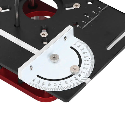 Router Lift System With 4 Jaw Clamping, 51mm Stroke Base Plate For 64/66mm Motors, Engraving Slotting Trimming Chamfering Machines, Universal Table Saw Insert Mount For Woodworking Machinery, black and white angle scale plate
