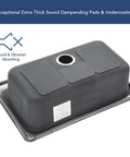 Underside of 50/50 Built Tough Double-Bowl Stainless Steel Kitchen Sink, 33 by 22 by 9 Inches showing sound dampening pads