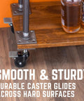 Swivel Caster Wheels For Three Quarter Inch Pipe Four Pack With Locking Mechanism on wooden rack