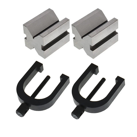 Pro Grade Hardened Steel V Block Set With 90 Degree V Grooves For Precision Layout, Processing And Inspection, 1-5/8 x 1-1/4 x 1-1/4 Inch, Includes Two V Blocks, Clamps, And Sturdy Wooden Box, with two clamps