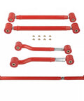 Adjustable Rear Upper And Lower Control Arms With Rear Panhard Track Bar For 2007 To 2014 Chevy Suburban 1500 2500 Tahoe Avalanche GMC Yukon Cadillac Escalade Bolt On Lifted Or Leveling Setup Improves Pinion Angle And Rear Alignment, red steel kit