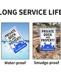 Real Deal Heavy Duty Reflective No Trespassing Sign For Private Dock 12X8 Inch in water and dirt, demonstrating rust proof and weatherproof features.