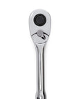 Three Eighths Inch Drive Ratchet With Seventy Two Tooth Quick Release Teardrop Low Profile Head Eight And A Half Inch Length