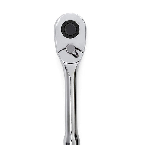Three Eighths Inch Drive Ratchet With Seventy Two Tooth Quick Release Teardrop Low Profile Head Eight And A Half Inch Length