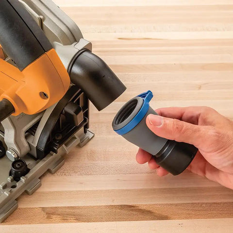1-1/2 Inch ID FlexiPort Quick Connect Dust Collector Adapter With Swivel And Elbow for Power Tools being connected