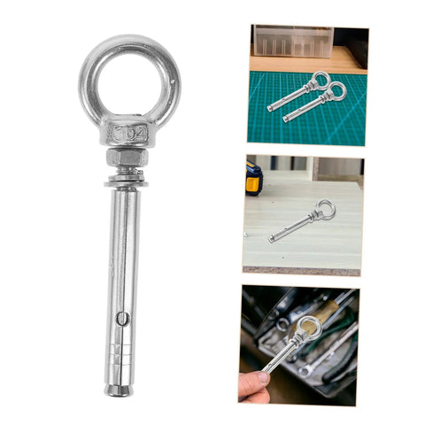 Stainless Steel Eye Bolts Hanger Kit For Heavy Duty Lifting And Hanging Expansion Bolts With Snap Hooks Five Piece Set For Pro Grade Secure Rigging Gear Racks And Hardware Projects, stainless steel eye bolt with expansion anchor