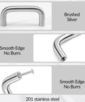 Brushed Stainless Steel Cabinet Pulls 5 Inch Hole Center, Modern U Shaped Drawer Handles with screws, smooth edges.