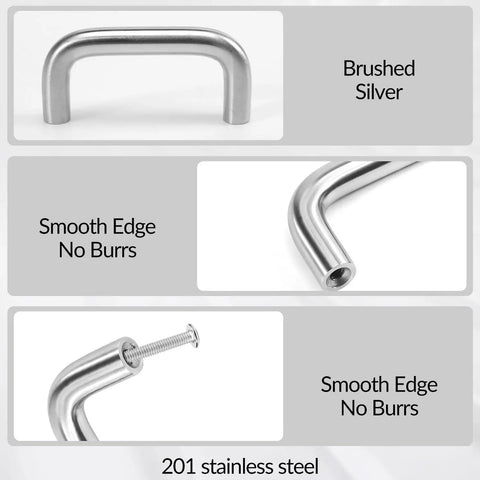 Brushed Stainless Steel Cabinet Pulls 5 Inch Hole Center, Modern U Shaped Drawer Handles with screws, smooth edges.