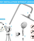 Dual Shower Head System With 8 Inch Rain Shower Head And Handheld Showerhead, product parts, chrome finish, installation guide.