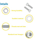 1080 Pieces M3 Stainless Steel Hex Socket Cap Screws Kit With Wrench For DIY Projects Machinery Bikes And Home Repairs Durable Fasteners With Precise Threads And Corrosion Resistant Finish, close-up details
