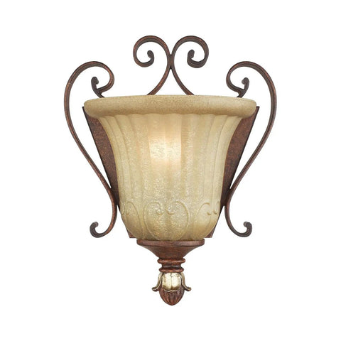 Villa Verona Bronze ADA Wall Sconce With Rustic Art Glass Aged Gold Leaf Accents One Light Classic Vibe Traditional Design