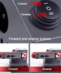 Tough As Nails 350W Wet And Dry Bench Sander control panel showing forward and reverse buttons with belt direction indicators.