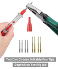 Hands using pliers with Electrical Multimeter Test Lead Kit 24Pcs With Test Extensions, Probes, Tips, Clips, and Plugs displayed.