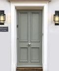 Modern Outdoor Wall Sconces 2 Pack With Dusk To Dawn Sensor Bubble Glass Waterproof Exterior Porch Lights by Millwater Cottage entrance.