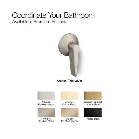 Archer Trip Lever For Two Piece Toilets In Vibrant Brushed Bronze Smooth Easy Clean Metal Construction display with finish options