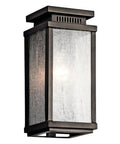 Outdoor Wall Light One Light Fixture In Olde Bronze With Clear Seeded Glass, Durable Aluminum Construction, Wet Location Rated, Requires One A19 Bulb Not Included, Manningham Style Exterior Sconce For Porch And Garden, shown front view