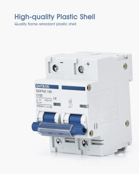 2 Pole 500V 125A DC Circuit Breaker Isolator for Solar PV Systems with High-Quality Flame Retardant Plastic Shell
